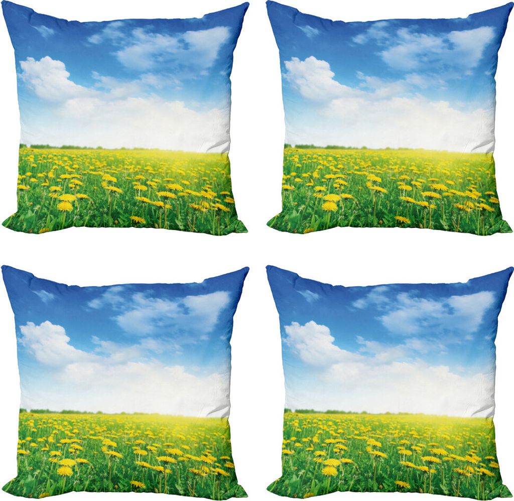 ABAKUHAUS Gelb und Blau Kissenbezug Set (4 Stück), Feld Wiese, Moderner Doppelseitiger Digitaldruck, 40 cm x 40 cm, Grün, Blau, Gelb