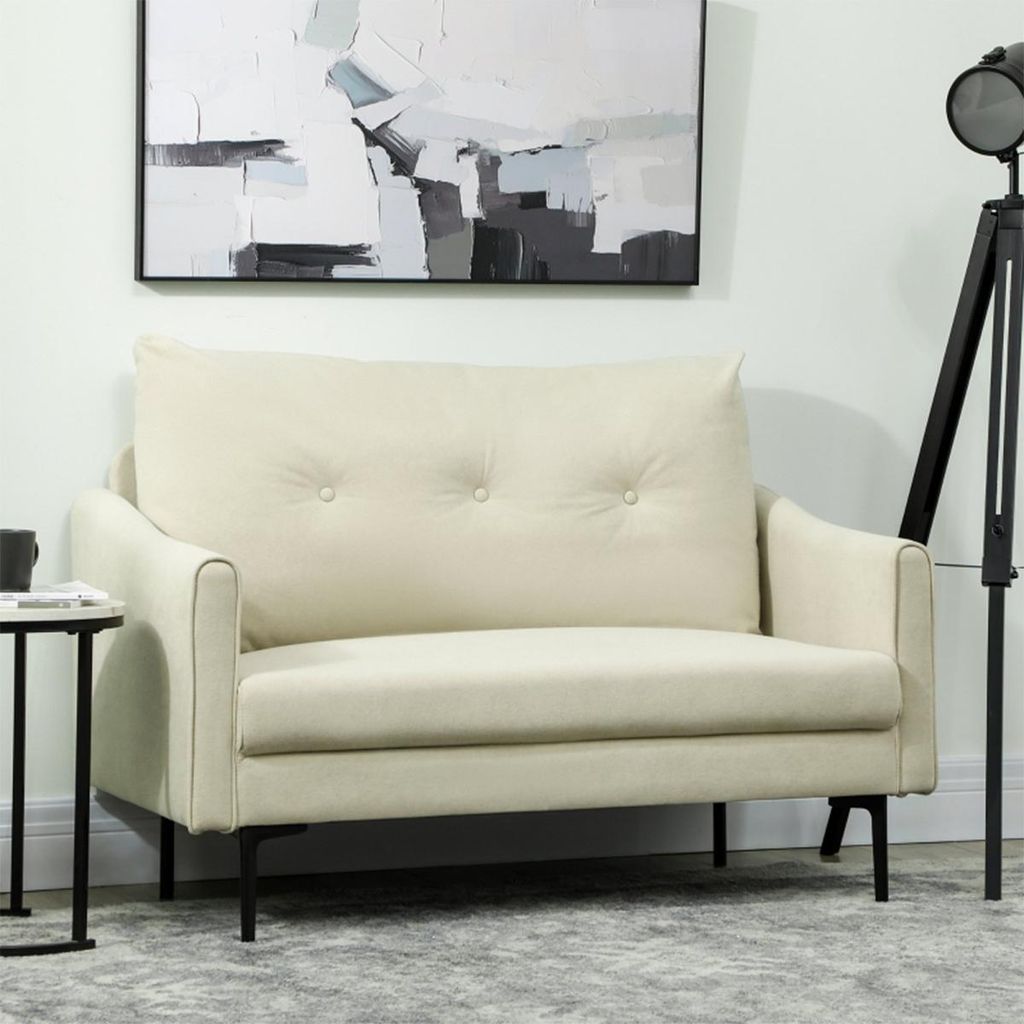 2-Sitzer Sofa mit Schaumstoff-Polsterung und Stoffbezug Polstermöbel Sofa Wohnzimmersofa für Wohnzimmer Cremeweiß