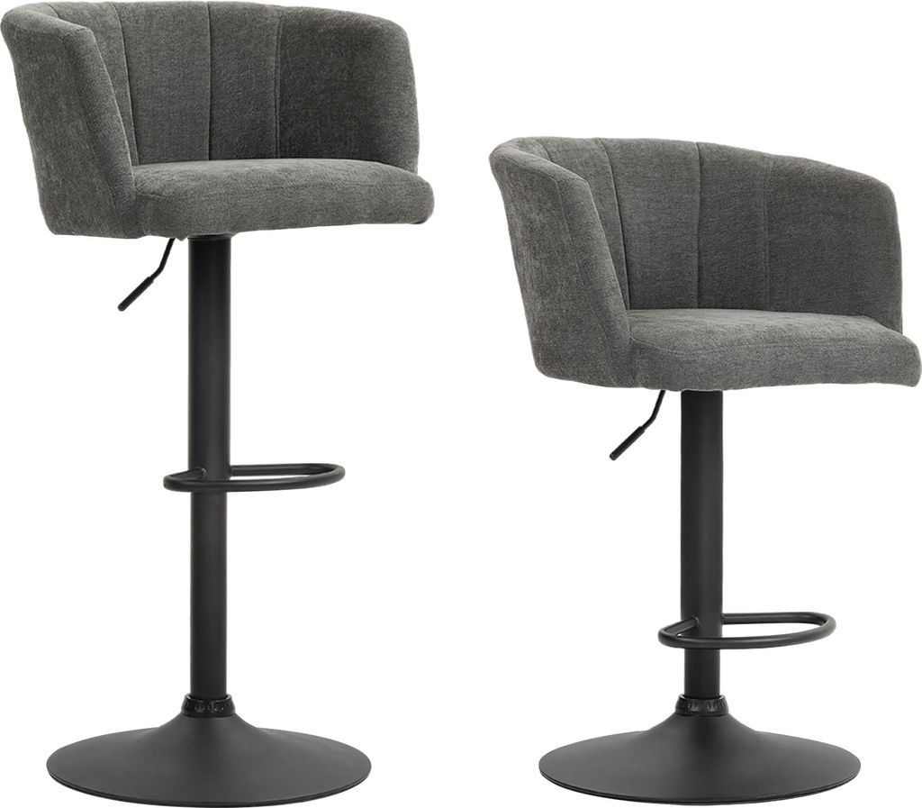 Barhocker 2er-Set, Schalenrücken, höhenverstellbar, Fußstütze, für Küche oder Esszimmer, Metallbasis, Dunkelgrau