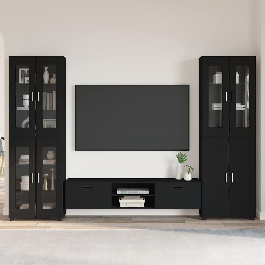"Schlussverkauf" TV-Schrankset moderne - TV-Möbel/TV-Tisch - mit Schubladen mit Regal Schwarz Holzwerkstoff C12172