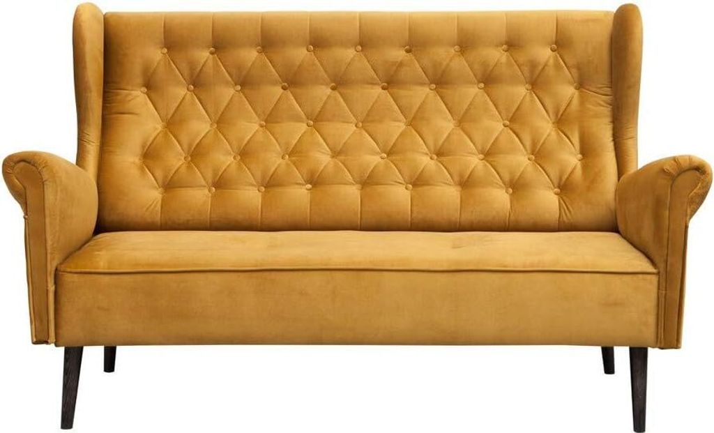 Ohrensofa 2 Sitzer Sofa Couch Garnitur Stoff Samt (Velour) Glamour Wohnlandschaft Chesterfield - Velo (Gold, 2 -Sitzer)