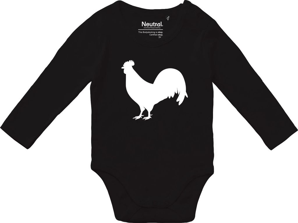 Huuraa Baby Body Hahn Silhouette 68 Black Baumwolle Fairtrade Langarmbody Geschenkidee
