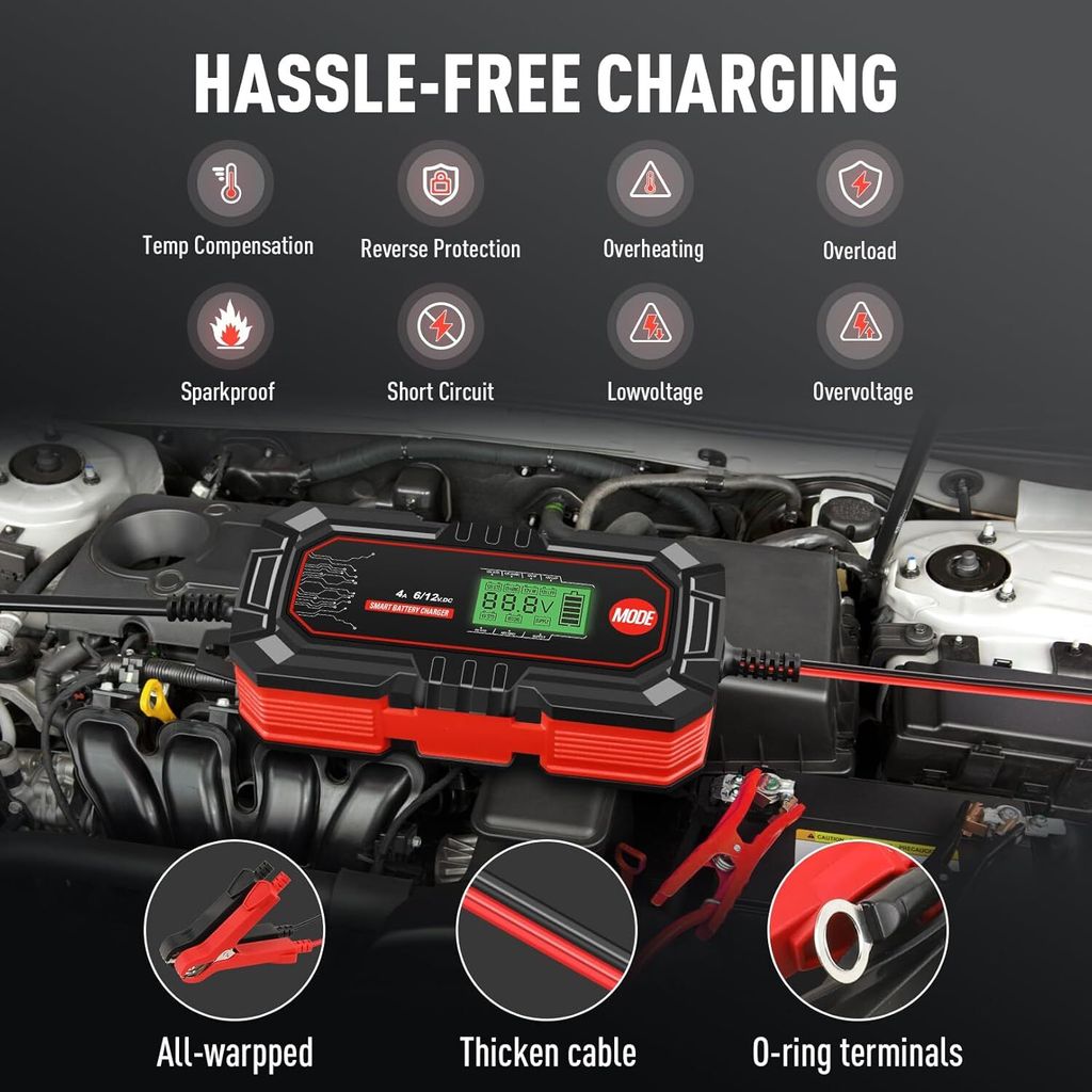 Tooluck 4A Smart Ladegerät für 6V/12V Autobatterien, mit Produktbild 2