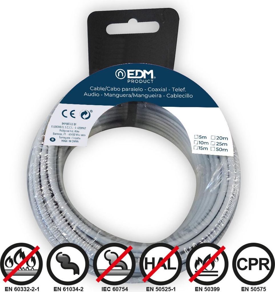 Kabel EDM 28459 Gris 2,5 mm 10 m