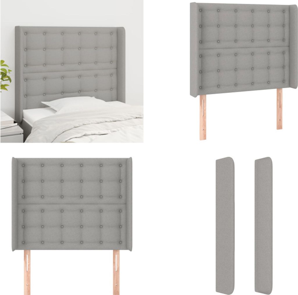 vidaXL Kopfteil mit Ohren Hellgrau 103x16x118/128 cm Stoff - Kopfteil - Kopfteile - Bett-Kopfteil - Bettkopfteil