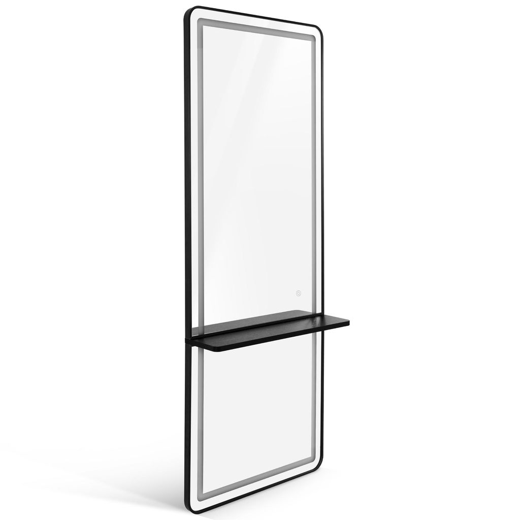 Wandspiegel mit Beleuchtung, Ganzkörperspiegel mit Aluminiumrahmen, Großer Spiegel mit Ablage, Touch-Schalter, 3 Lichtfarben Dimmbar, J6271 (Schw...