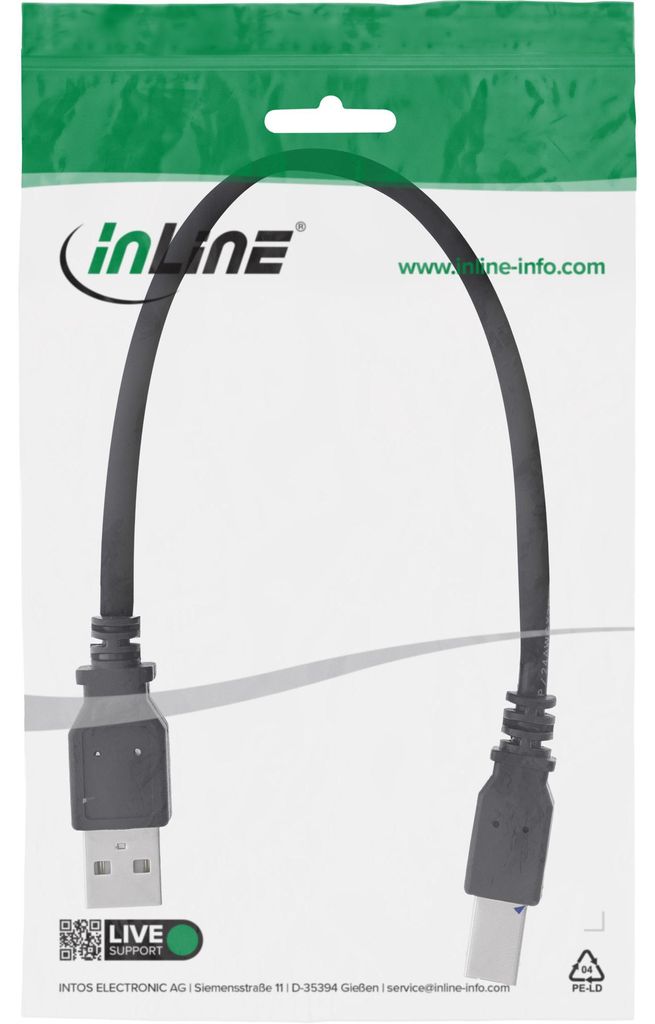 InLine USB 2.0 Kabel, A an B, schwarz, 0,5m, 0,5 m, USB A, Produktbild 