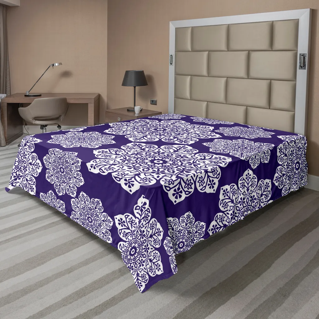 Lenzuolo Decorativo ABAKUHAUS Pizzo Floreale - Blu Navy 266x260cm
