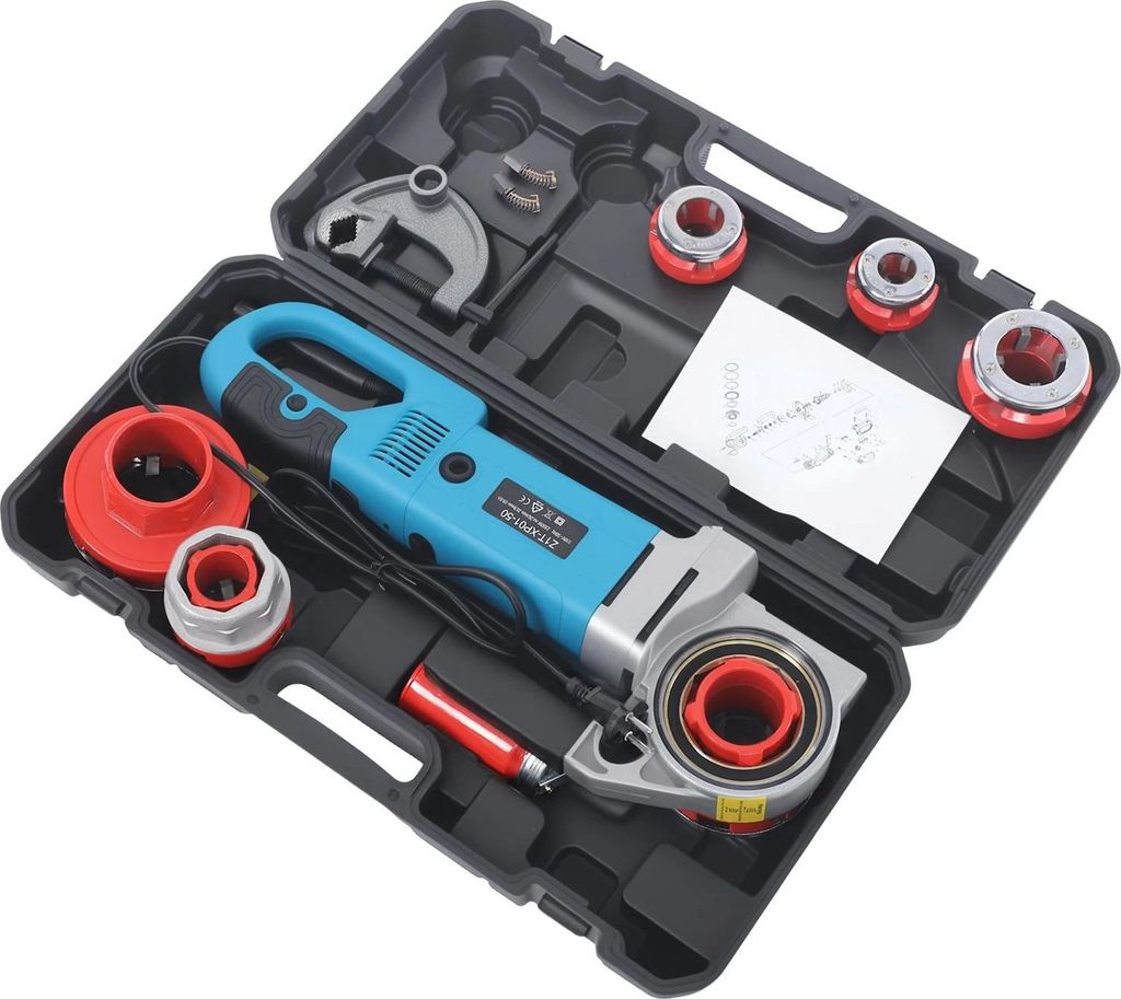 Elektrisches Rohrgewindeschneidgerät - Set - 2300 W - 230 V 50 Hz - 6 Schneidköpfe - 26 U/min - Tragbar - Reinkupfermotor - Blau