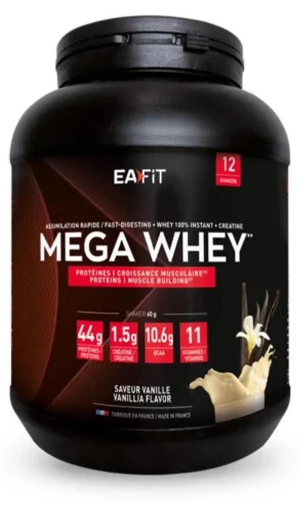 Whey protéine Eafit Mega Whey 750g Vanille contre la fatigue musculaire