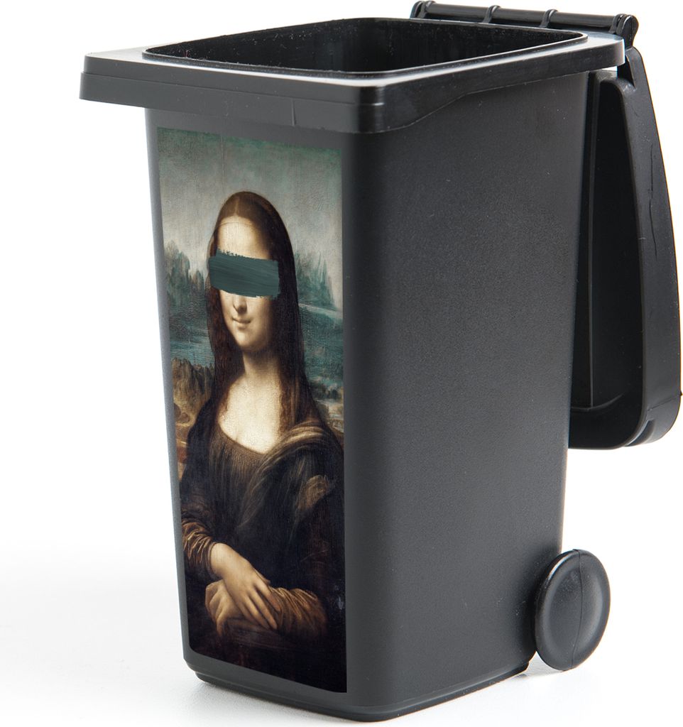 MuchoWow Mülltonnenaufkleber Mona Lisa - Leonardo da Vinci - Blau 38x80 cm - Behälteraufkleber - Mülleimer-Aufkleber - Container-Aufkleber
