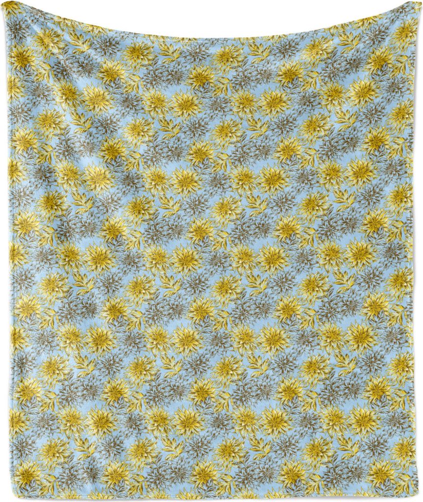 ABAKUHAUS Blumen Weich Flanell Fleece Decke, High Detail Recht und flauschigen gelben Dahlien, 175 x 230 cm, Blassblau Gelb
