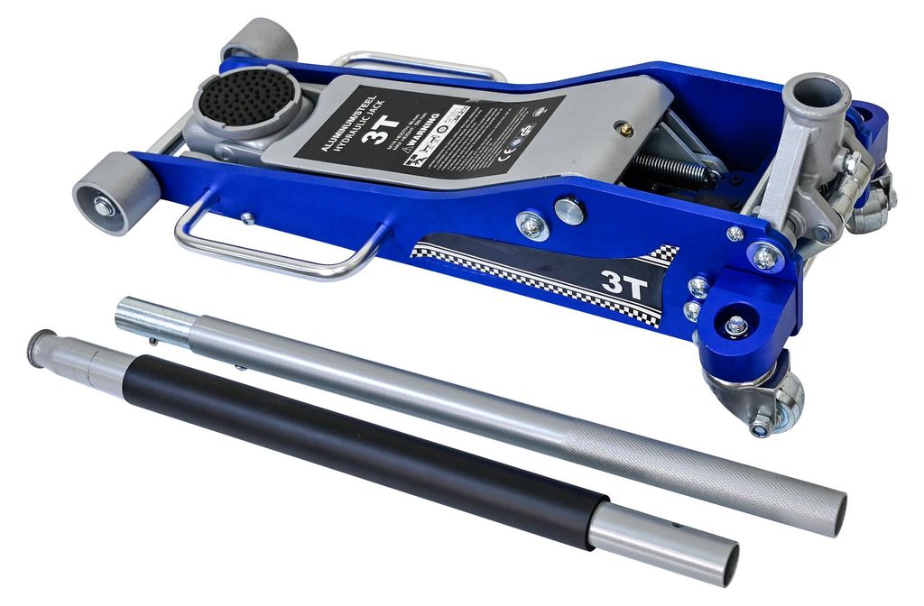 3T Aluminium-Stahl-Rangierwagenheber Hydraulischer Bodenheber mit Zusatzsattel,für SUVs erhöhte Geländewagen: 3 Tonnen(6.600lbs)Tragkraft,Blau S...