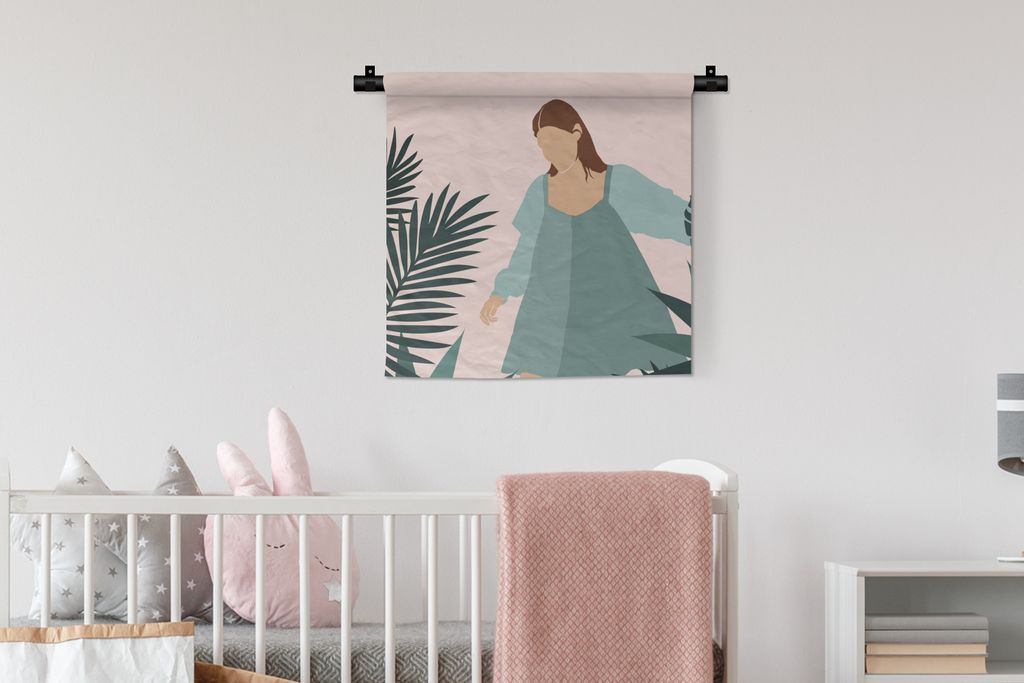 MuchoWow Wandteppich Wandbehang Sommer - Frau - Pflanzen 60x60 cm Tapisserie Dekoration Wandtuch - Dekorationen - Wand Decke