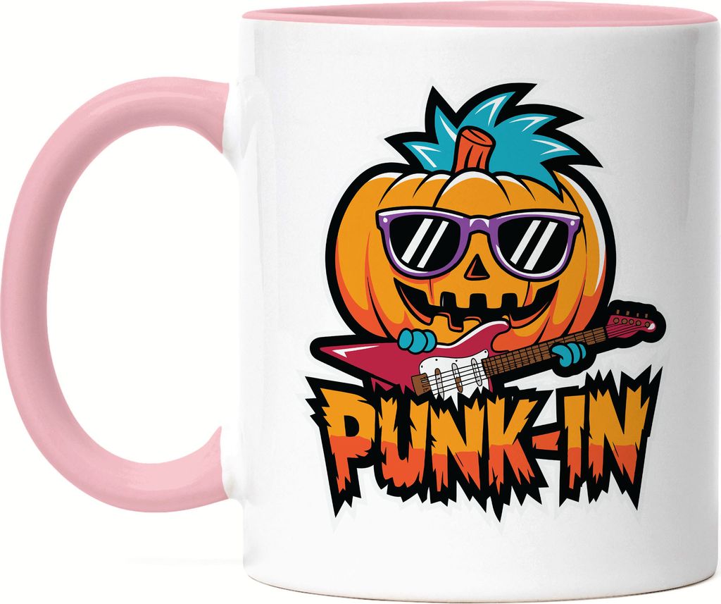 Punk-In Lustiges Kürbismotiv Tasse Rosa Geschenkidee witziges Design Halloween