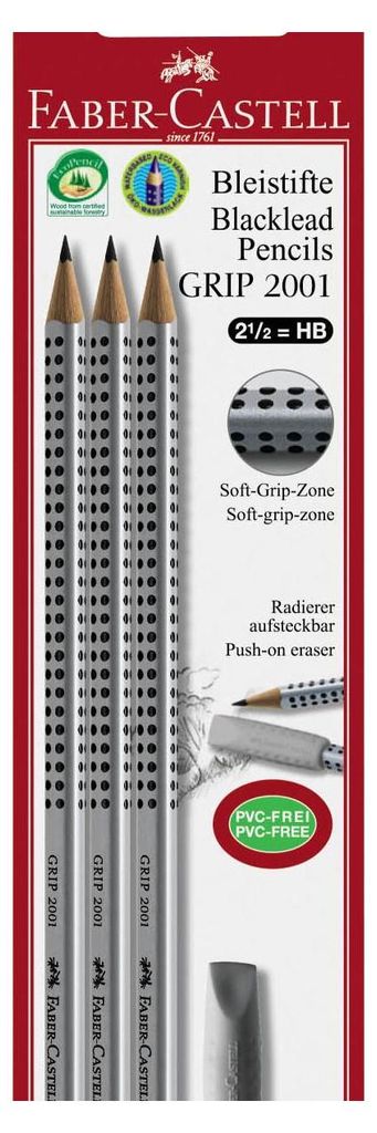 FABER-CASTELL Bleistift Grip 2001 HB 3x +Radierer BK Immagine del prodotto 