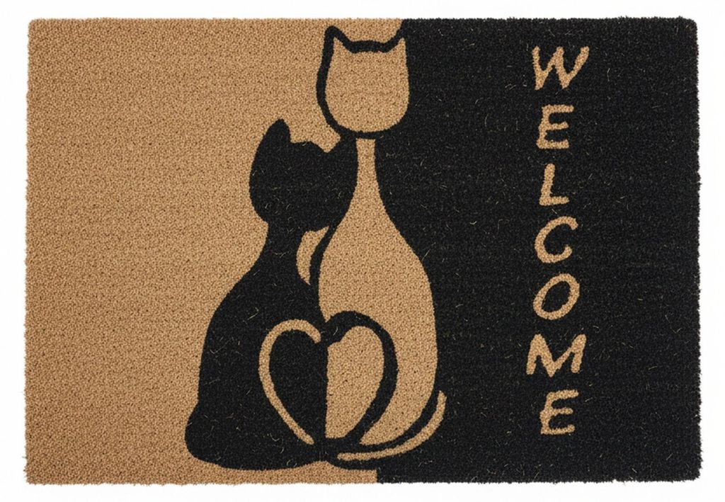 Relaxdays Fußmatte Kokos, 60 x 40 cm, mit Katzen & Spruch Produktbild 