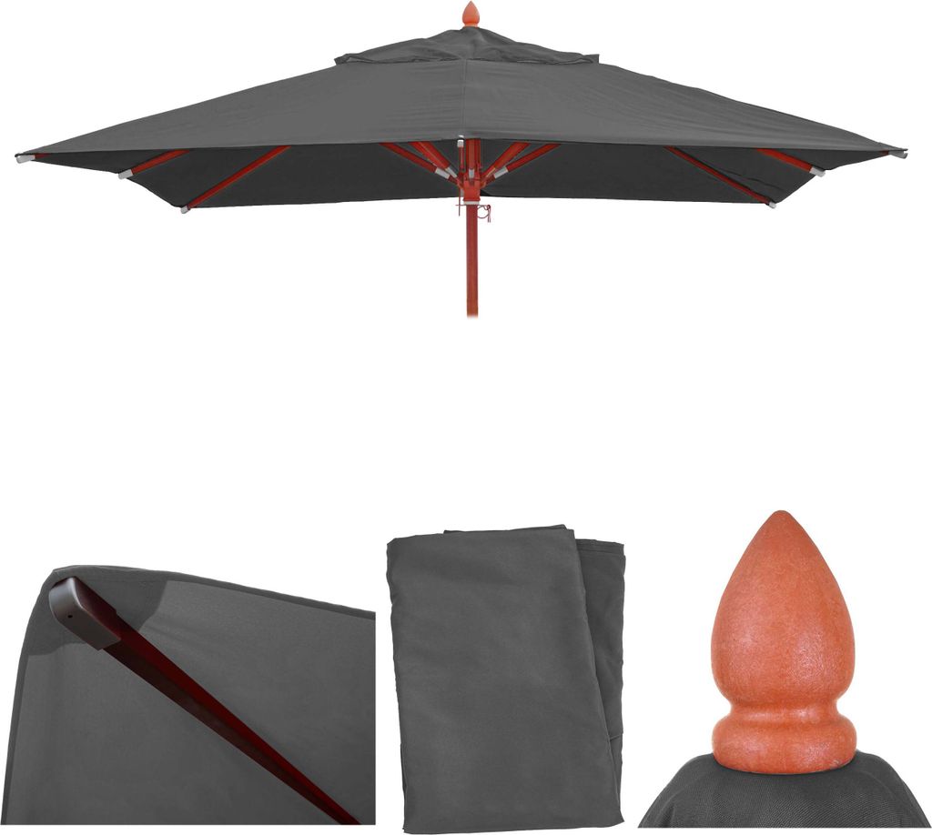 Ersatz-Bezug für Gastronomie Holz-Sonnenschirm HWC-C57, Sonnenschirmbezug, eckig 4x4m Polyester 3kg anthrazit