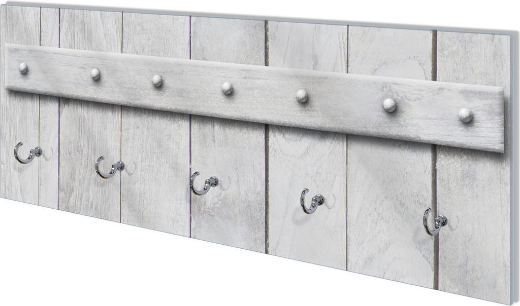 Wallario Flurgarderobe Wandgarderobe aus Glas, mit 5 Haken, Größe 80 x 30 cm, Motiv Graue Holztür