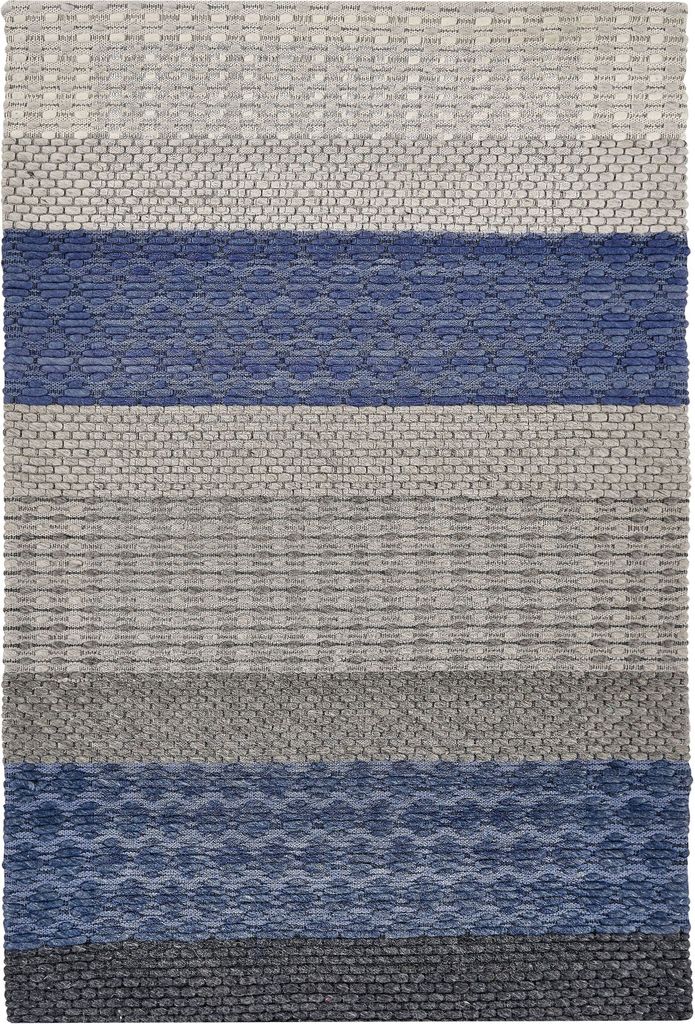 BELIANI Teppich Grau Blau Wolle Polyester 160 x 220 cm Kurzflor Gestreift Jacquardgewebt Filzrücken Rechteckig Wohnzimmer Schlafzimmer Flur
