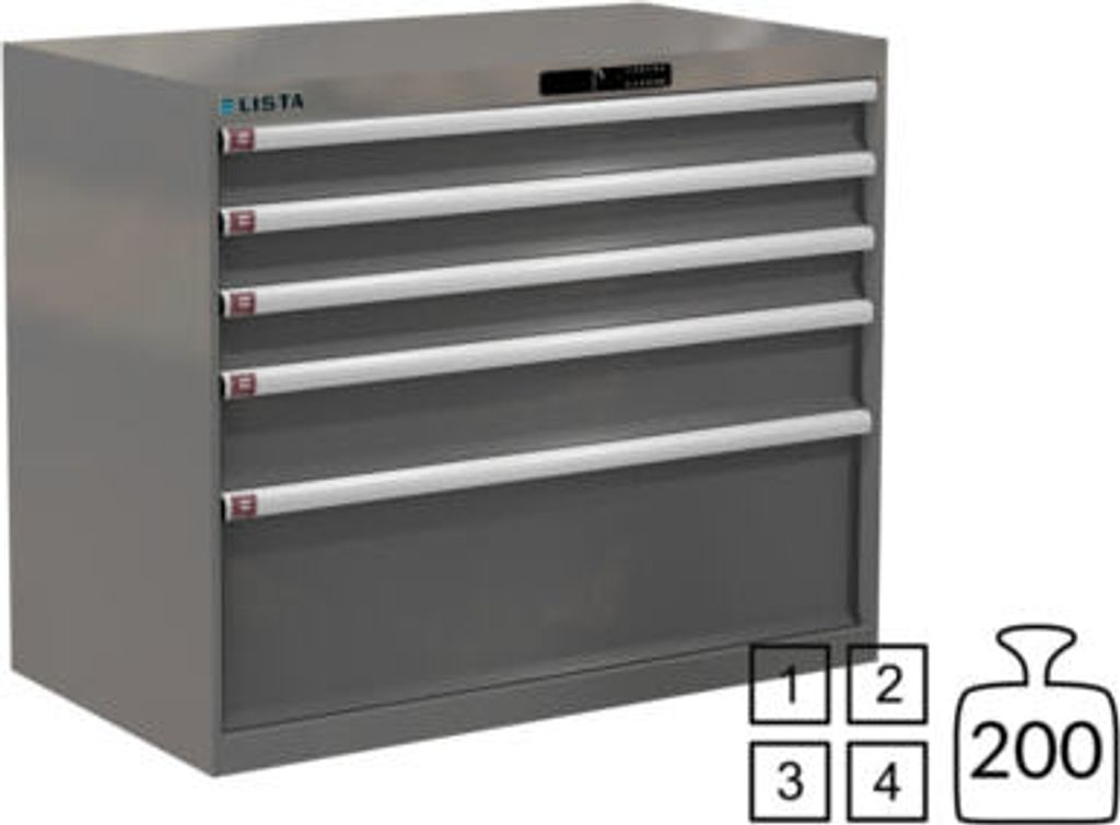 Lista Schubladenschrank - 78.745.050 - 850x1.023x572 mm (HxBxT) - 5 Schubladen - 200 kg - Code Lock - grau metallic (NCS S 6502-B)