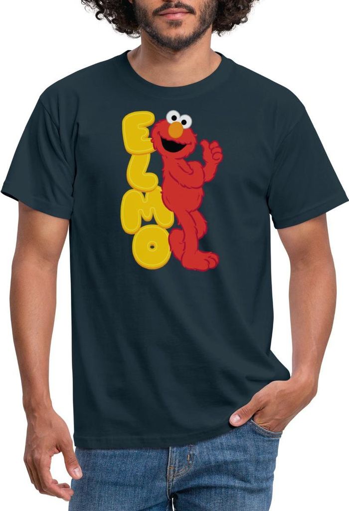 Spreadshirt Sesamstraße Elmo Mit Schriftzug Männer T-Shirt, 3XL, Navy