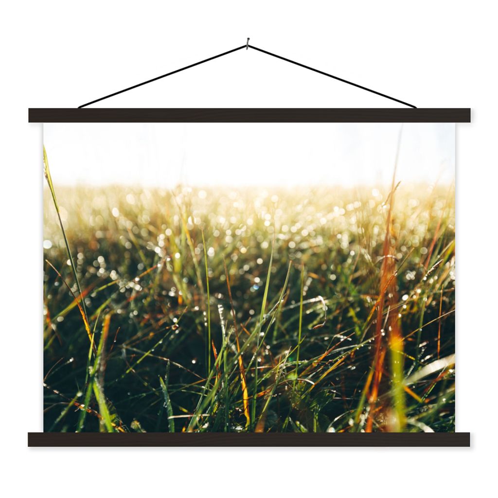 MuchoWow Textilposter Rasenfläche - Pampasgras 150x113 cm mit schwarzem Rahmen - Wohnzimmer