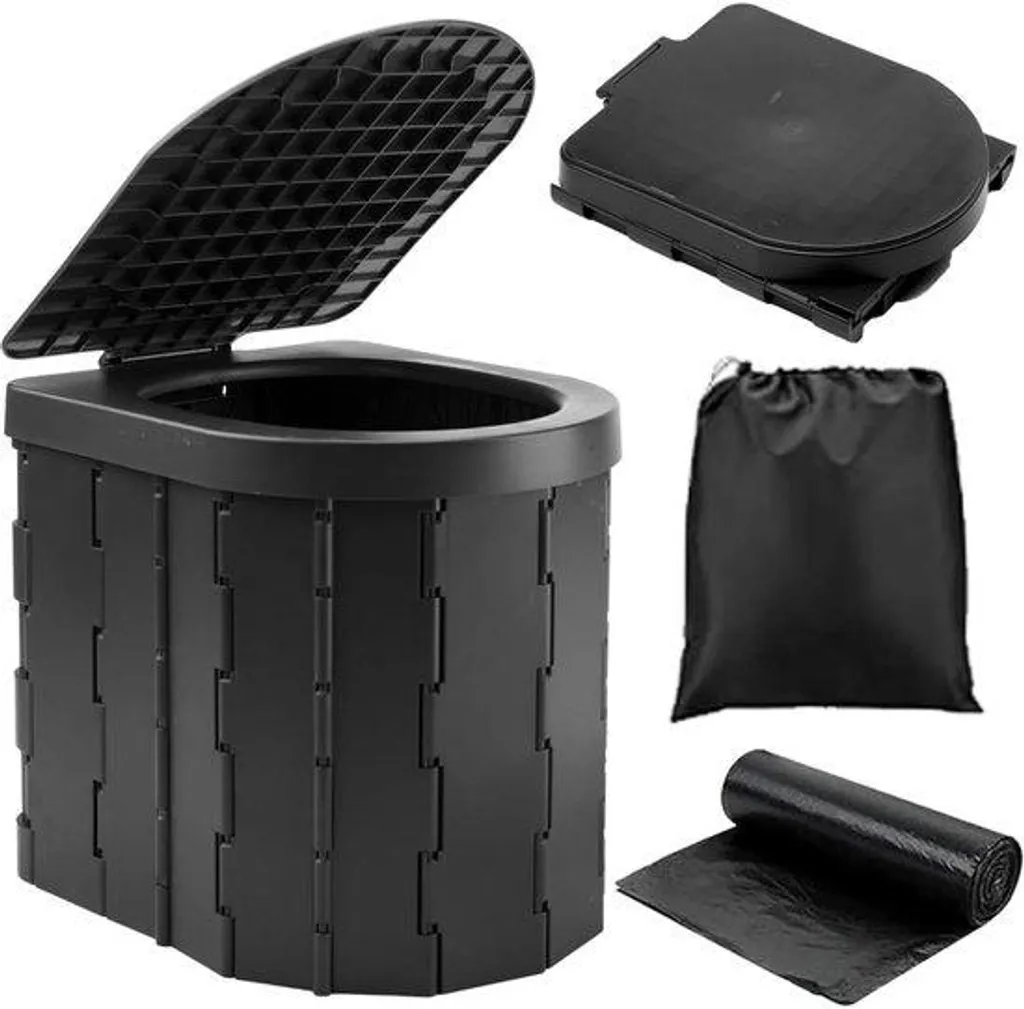 Toilettes portables de voyage pliables noires pour le camping sauvage