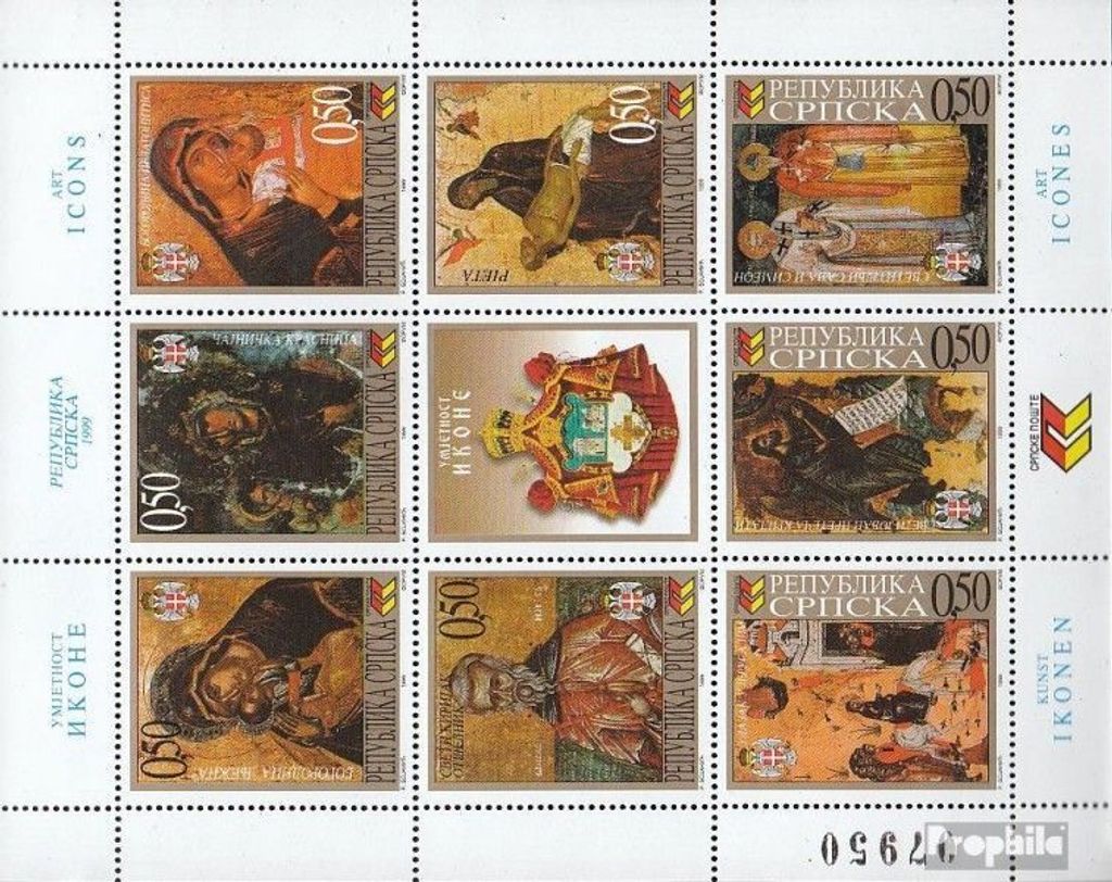 Briefmarken Bosnien - Serbische Republ. 1999 Mi 143-150 Kleinbogen (kompl.Ausg.) postfrisch Kunst: Ikonen
