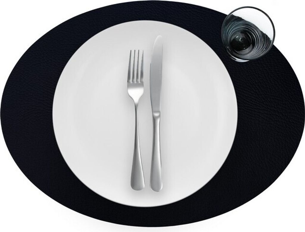 4er Set Tischsets "Chia" - Oval - Abwaschbar - Recyceltes Leder - Schwarz - 28,5x43,5cm