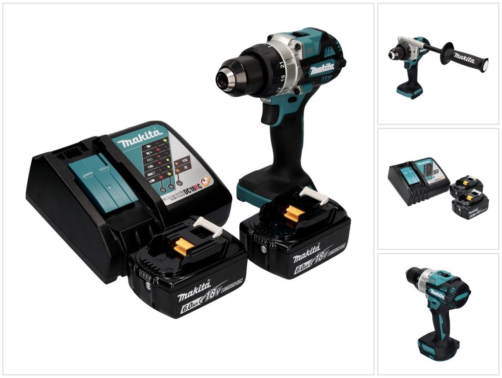 Makita DDF 486 RG Akku Bohrschrauber 18 V 130 Nm Brushless + 2x Akku 6,0 Ah + Ladegerät
