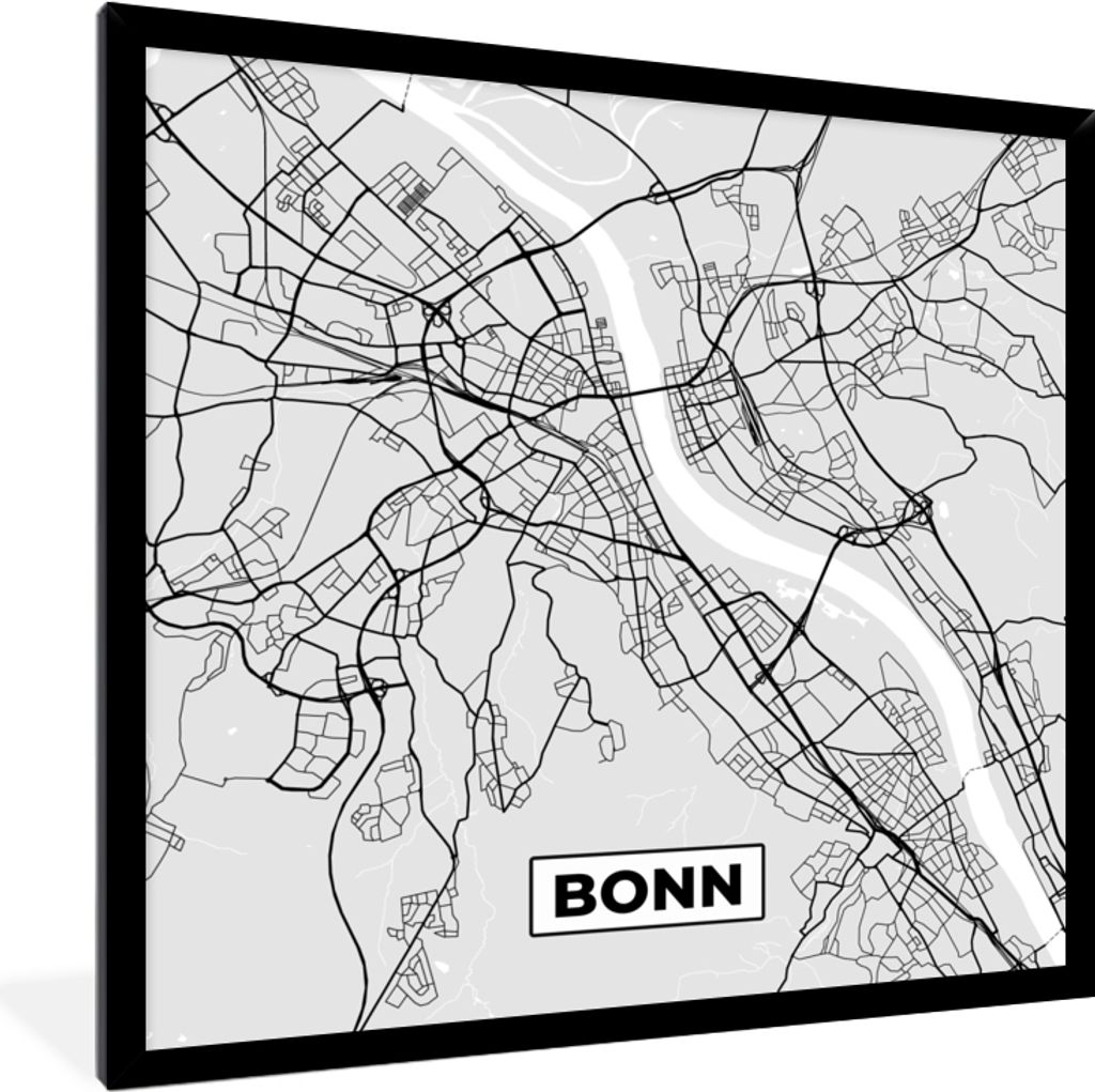 MuchoWow Gerahmtes Poster Karte - Bonn - Deutschland - Stadtplan 40x40 cm - Poster mit Schwarzem Bilderrahmen Wandposter Rahmen Foto Bilder - Mit...