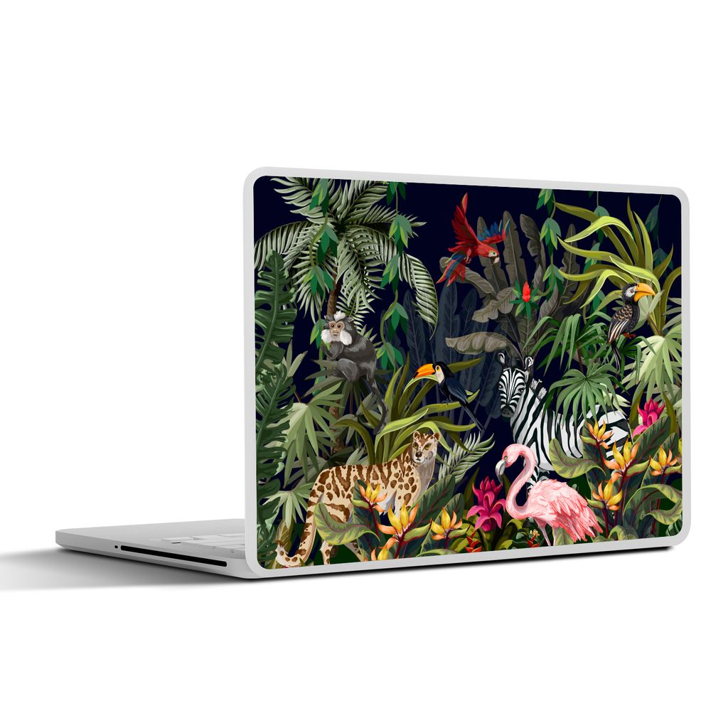 MuchoWow Laptop Aufkleber Sticker Cover Dschungeltiere - Natur - Jungen - Mädchen - Flamingo - Zebra 31x22.5 cm - Laptop-Deko