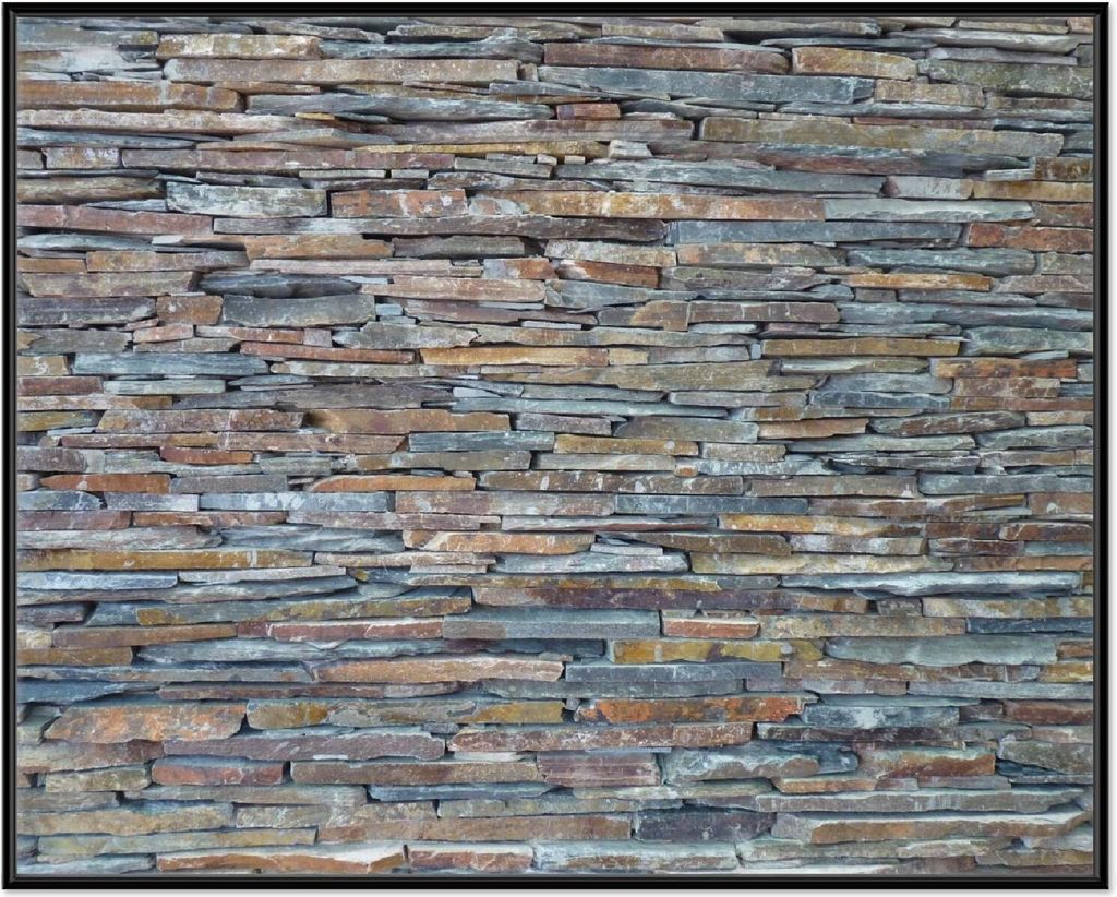 Wallario Wandbild Natursteinmauer in grau braun, Größe: 40,30 x 50,30 cm, Poster mit schwarzem Aluminiumrahmen