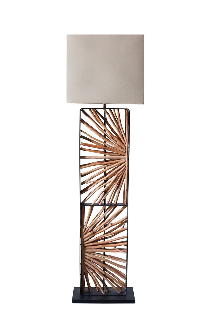 SalesFever Stehleuchte | Gestell Treibholz / Schirm Leinen | B 40 x T 20 x H 165 cm | Natur – Beige