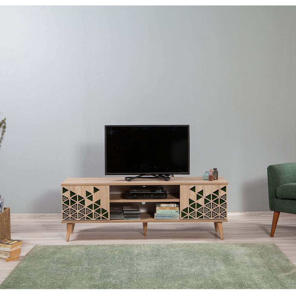 Skye Decor, Truva-121, Fernsehtisch, Sonoma-Eiche, 100 % MELAMINBESCHICHTETE SPANPLATTEN, 140 x 40 x 50 cm