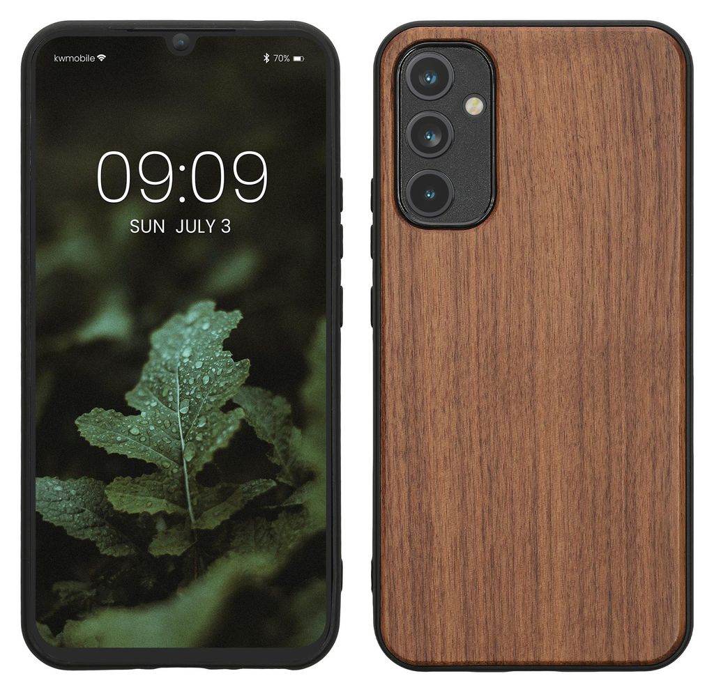 kwmobile Handyhülle für Samsung Galaxy A34 5G Hülle Holz - Case mit TPU Bumper - Stoßfestes Hardcase - Schutzhülle Cover in Dunkelbraun
