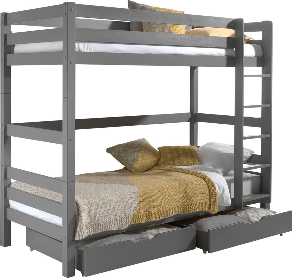Etagenbett >PINO< in Kiefer massiv grau lackiert - 210x182x105 (BxHxT)