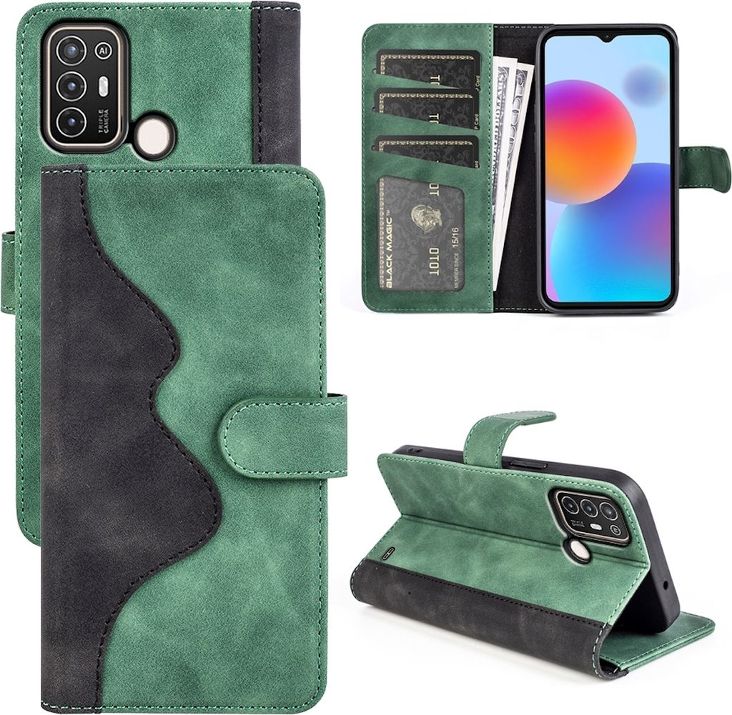 Für ZTE Blade A52 Design Handy Tasche Grün Etuis Kunst-Leder Hülle Cover Case