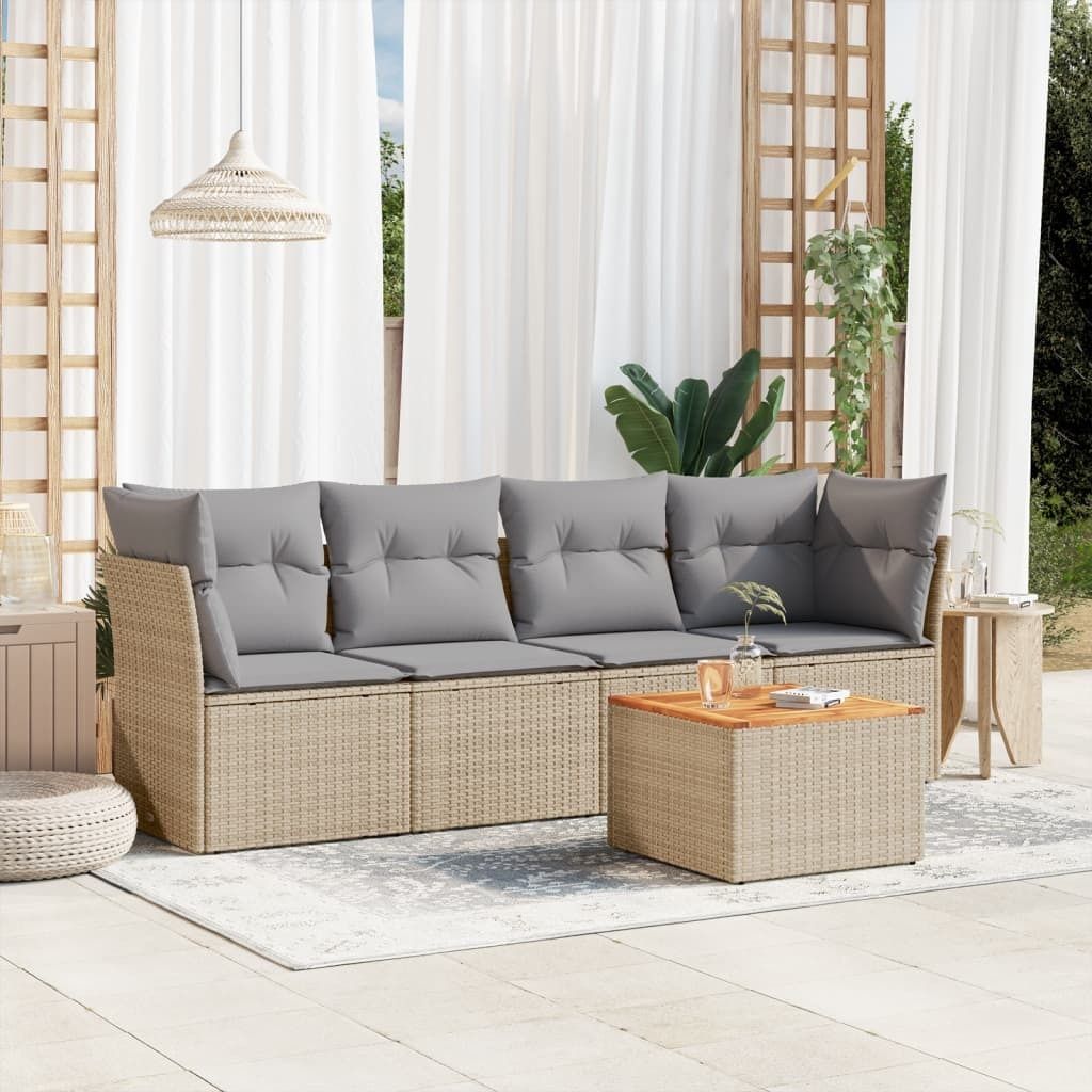 Maison Exclusive - 5-tlg. Garten-Sofagarnitur mit Kissen Beige Poly Rattan