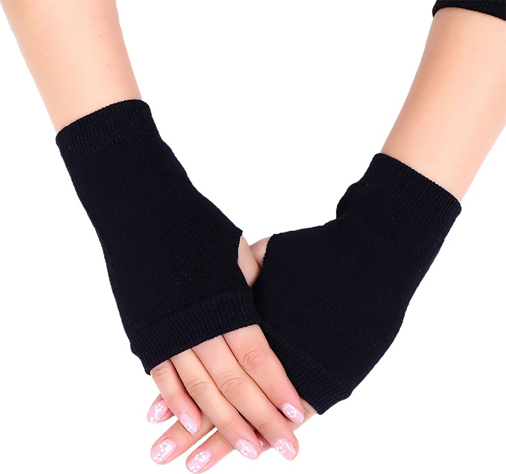 Winter männer frauen massiv farbe halbe finger gestrickte faucher wärmer handschuhe handgelenk wrap - (schwarz)