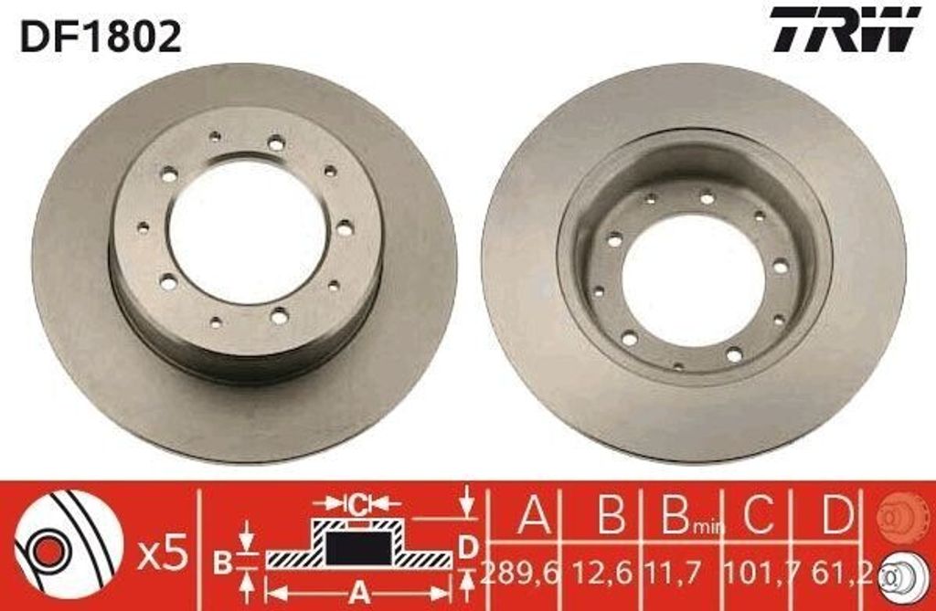 TRW DF1802 Bremsscheibe OE LR017953 kompatibel mit Defender, Discovery, Range Rover