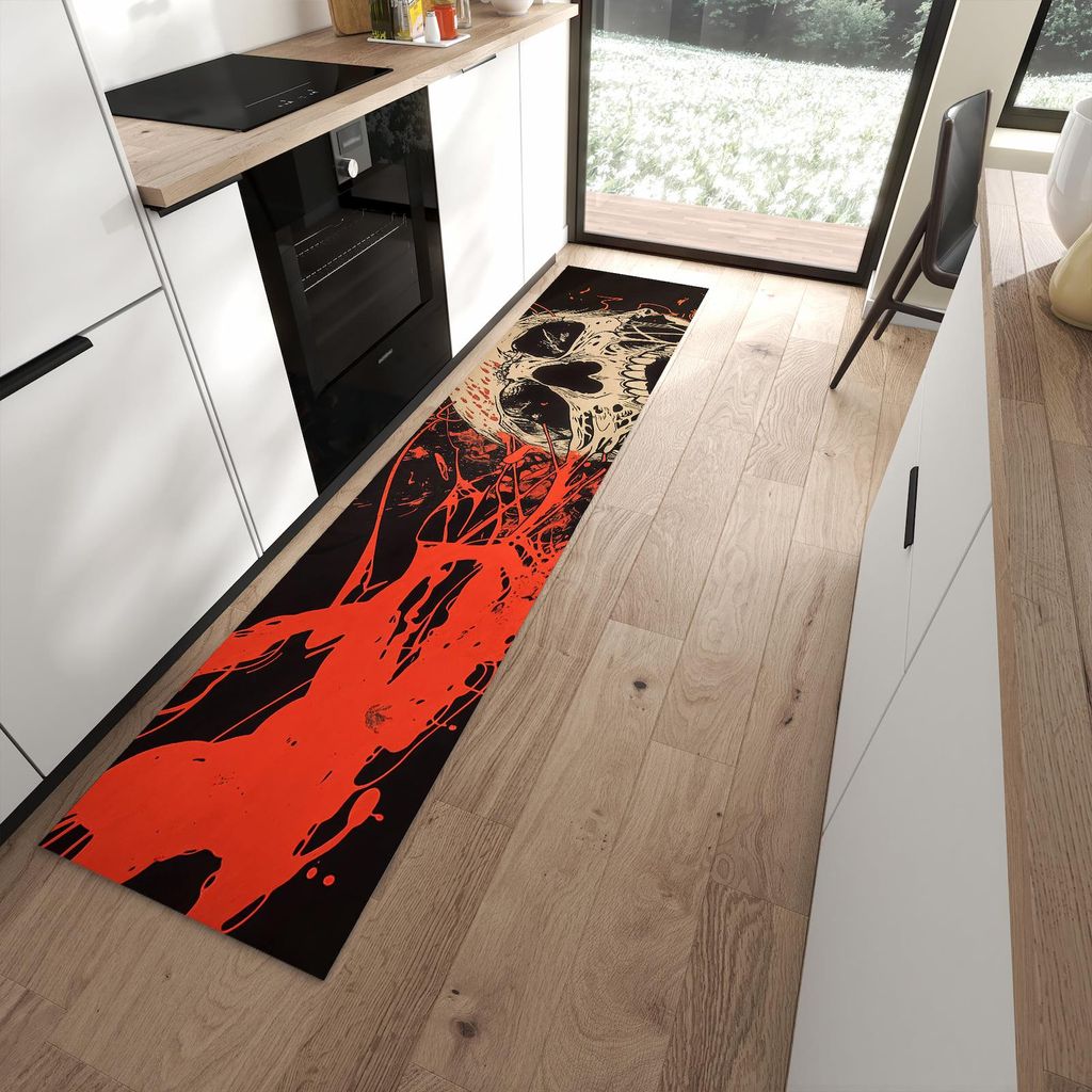 Küchenteppich 60x270cm rutschfest & abwischbar PVC Läufer - Schreiendes Schädel
