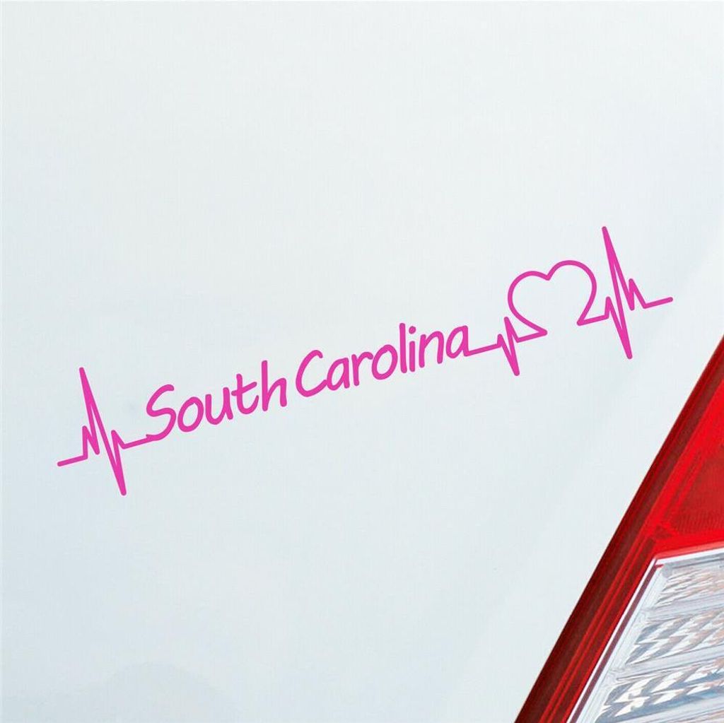 Auto Aufkleber South Carolina Herz Herzschlag 19x4 cm Pink Sticker Heckscheibenaufkleber