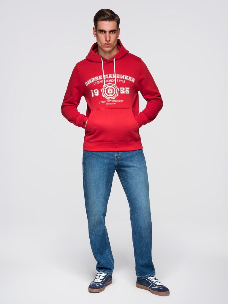 Herren Hoodie mit College-Druck - Rot V1 B1714