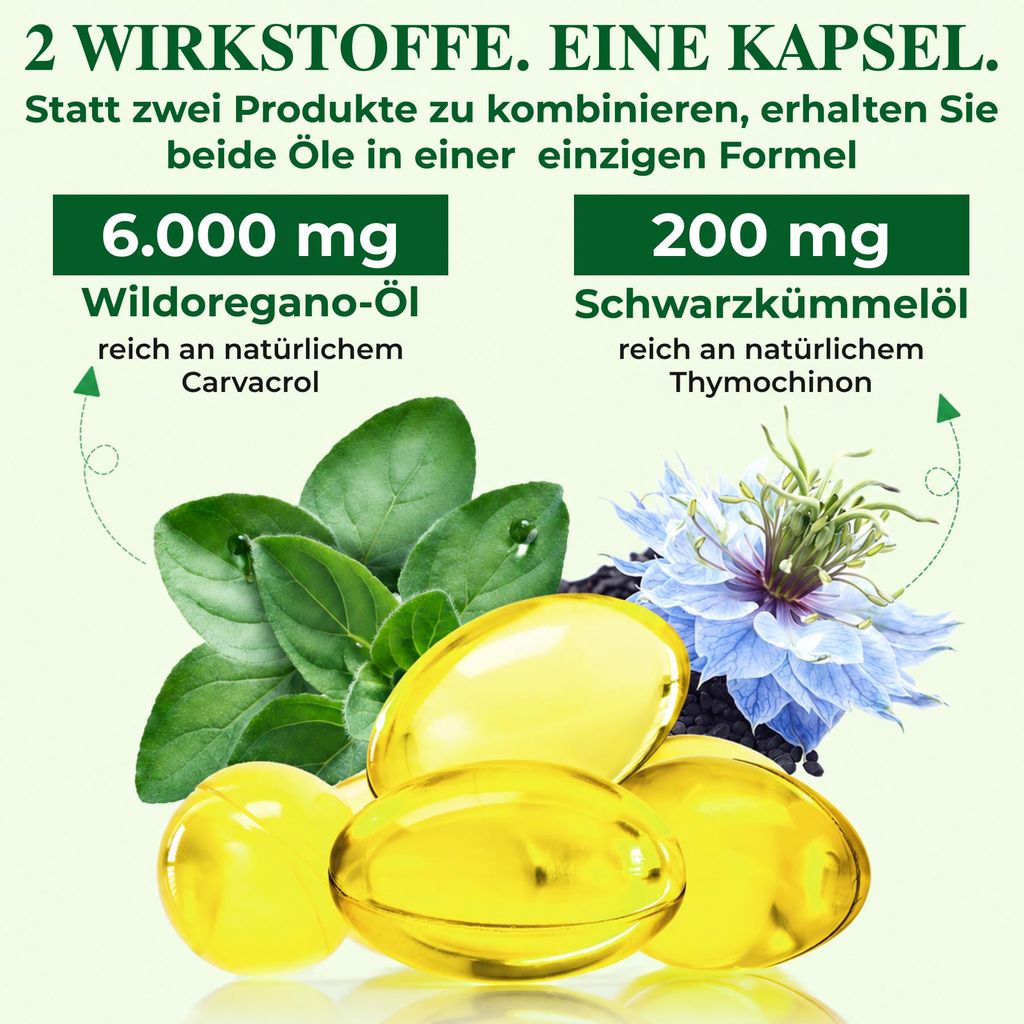 Wildes Oregano Öl 6000mg Schwarzkümmelöl Carvacrol