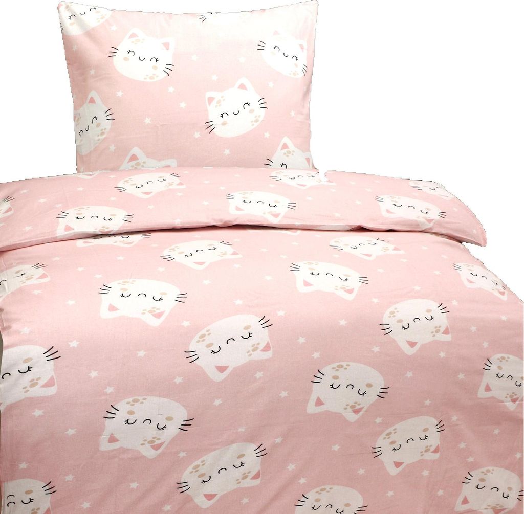 Hochwertige Baumwolle Bettwäsche Katzen Rosa 135x200 Produktbild 