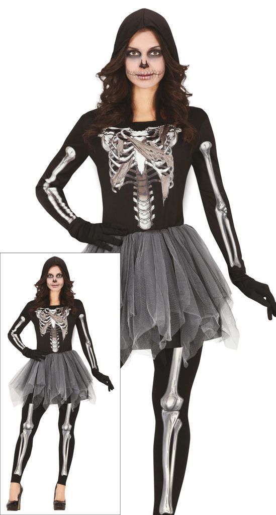 Skelet Halloween kostuum set met tutu en capuchon. Ideaal Productafbeelding 