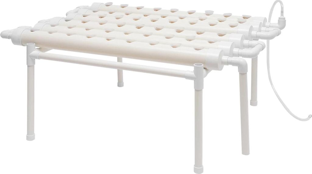 Hydroponik Anbausystem - Anzucht-Set - 54 Pflanzstellen - 6 Rohre - 1 Ebene - PVC-U - 102x62x35 cm - Elfenbein