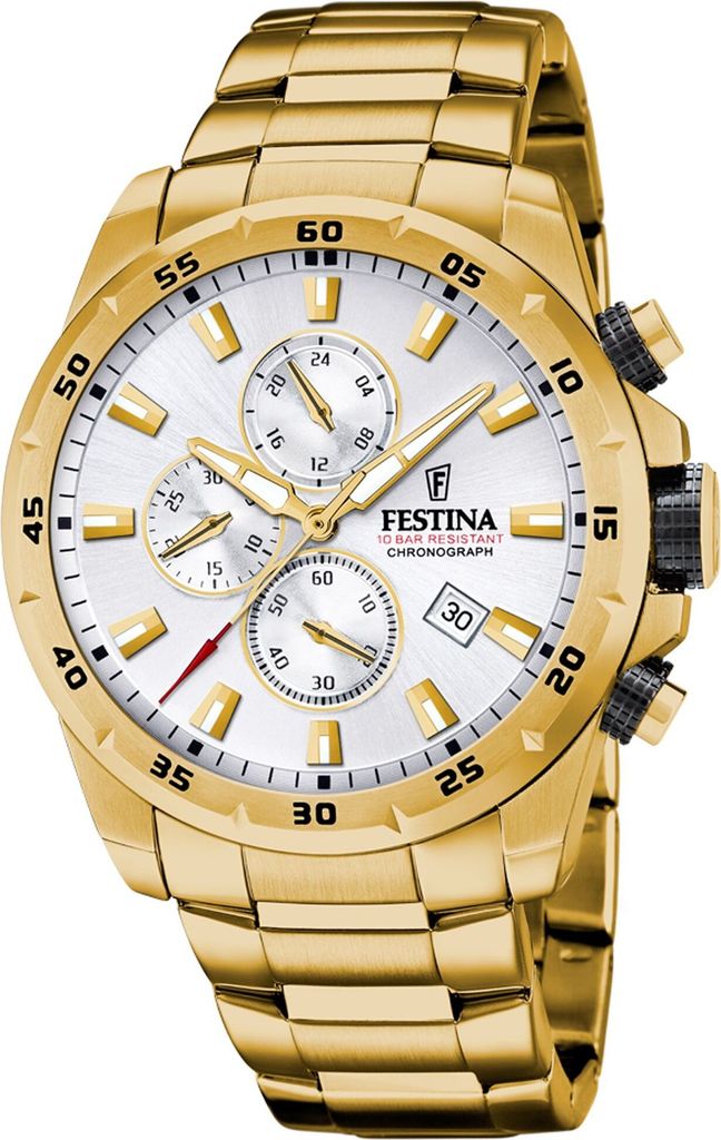 FESTINA Herrenuhr "Chrono Sport" Edelstahl, weiß/goldfarben